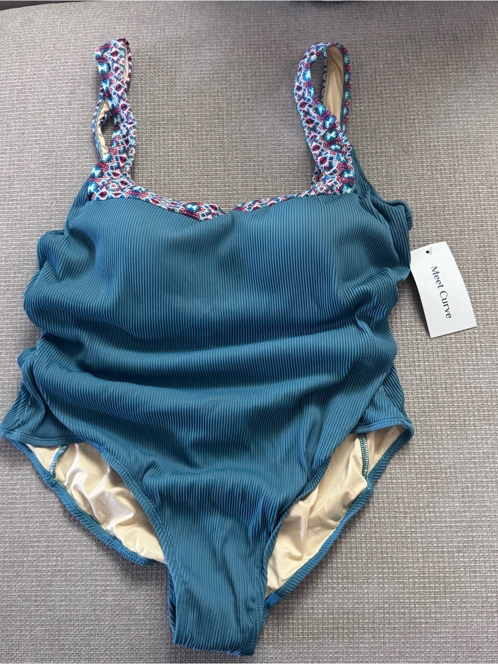 Meet Curve Teal One-Piece Swimsuit with Patterned Straps women 2XL